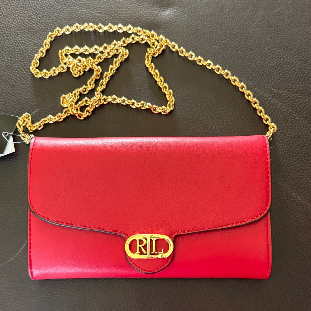 Ralph Lauren Red Clutch with Gold Chain